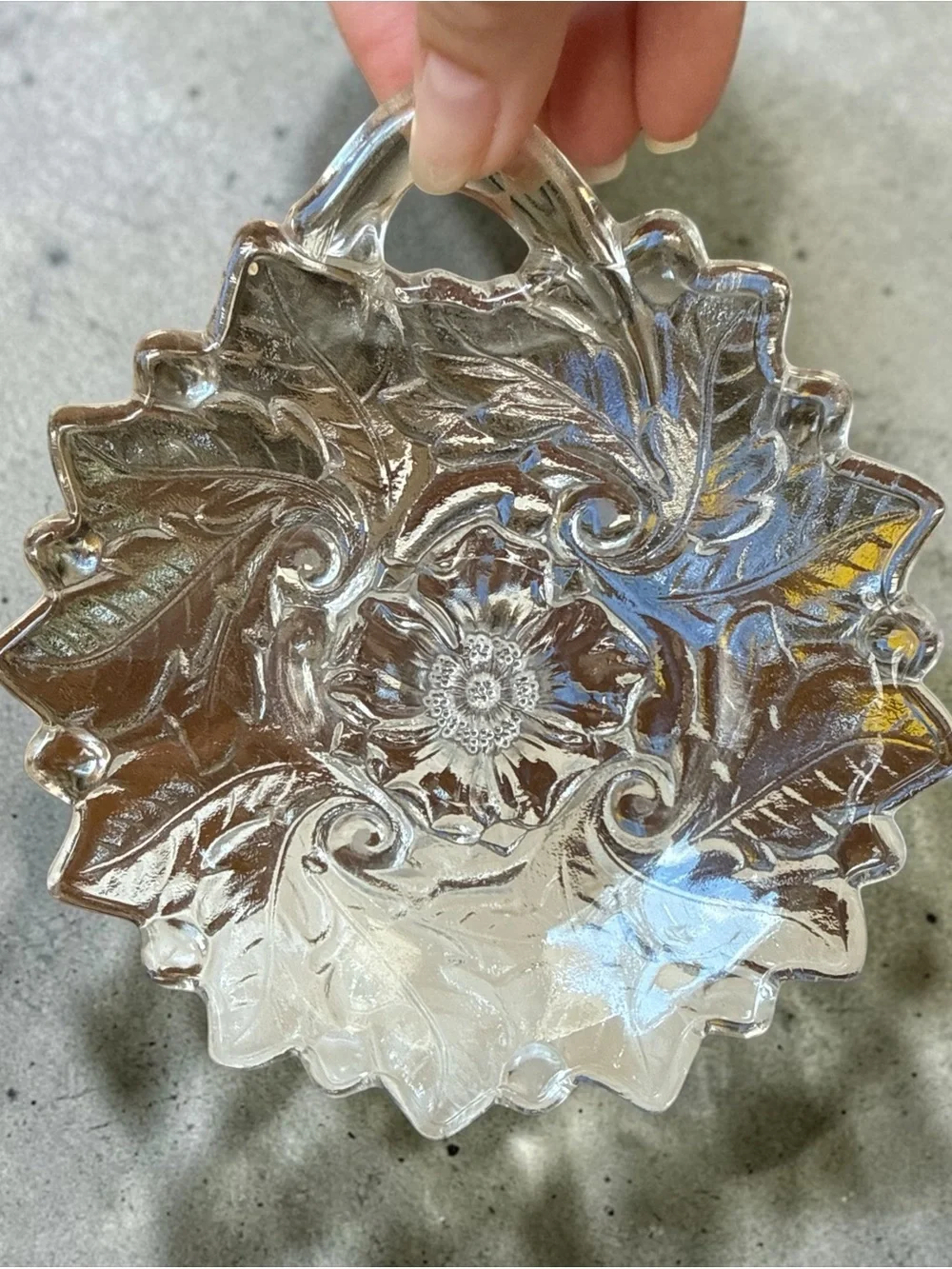 Vintage Indiana Glass Wild Rose Clear Single Handle Nappy Relish Dish 6.5
